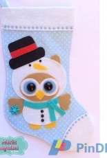 Maria Agulha - Snow Owl Christmas Felt Stocking - Portuguese - Free