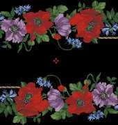 Tablerunner with flowers on black canvas
