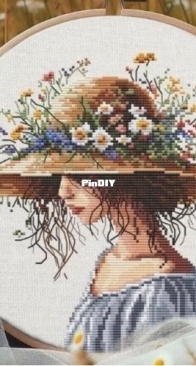 My Brave Stitch - Girl In A Wildflower Hat by Hanna Levchuk XSD