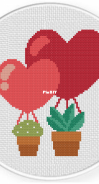 Daily Cross Stitch - Plants in Heart Balloons
