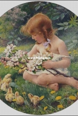 Bozenka 1001 - Girl and chickens 450 by Franz Drovak