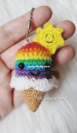 Pink Tomato Crochet - Anna Josephine Laurin - Mini Rainbow Ice Cream Keychain