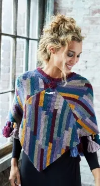Lion Brand Yarns L80329 Diagonal Tassel  Poncho by Nicky Epstein - Free