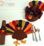 Crochet Village #CV001  Gobble Gobble Turkey Placemat, Napkin Ring,  Basket by Donna Harelik