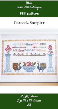 Natis Cross Stitch Design - 218 - Peacock Sampler