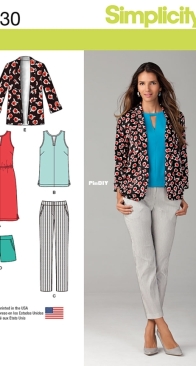 Simplicity - 1430 - Misses Slim Pants, Shorts, Dress or Top Jacket - Sizes 4-12