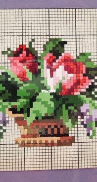 Berlin Woolwork - Mini roses in a basket  SAGA