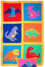 Craft Designs for You - Cherie Marie Leck-Dinosaurs Afghan Pillow and Toy