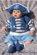 E12 Baby Pirate Outfit 16-22 inch doll / 0-3m baby  by Claire Topping - Claires Baby & Doll Handknit Designs