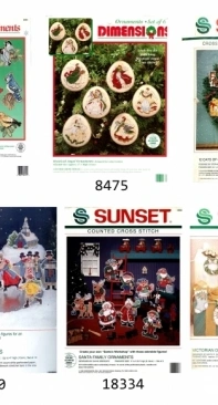 Dimensions 8414 Forest Birds, 8475 Mystical Angel, 18310 12 Cats of Christmas, 18320 Dickens Figures, 18334 Santa Family, 19009 Victorian XSD