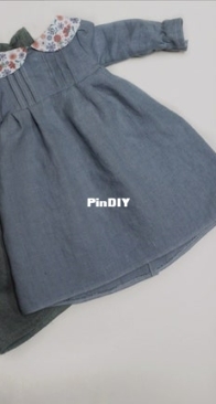 EFI Little Things _ 55 cm toy long sleeve dress with Peter pan collar and tucked front _ English