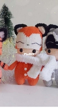 Lubava Crochet Pattern - Lyubov Kholkina - New Year Chubby Raccoon, Fox and Tiger Cub - Russian
