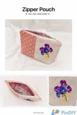 Zipper Pouch with Cross Stitched Flowers