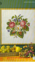 Permin 70-4144 - Antique Roses & Red Leaves