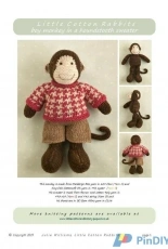 Boy Monkey in a houndstooth Sweater by Julie Williams - Little Cotton Rabbits
