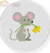 Daily Cross Stitch - Mouse with Flower