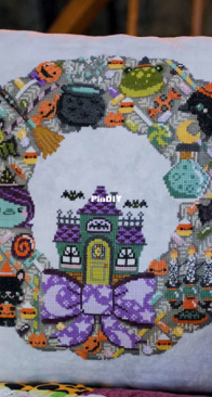 Frosted Pumking Stitchery - Halloween Wreath