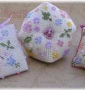 Little Stitches - Mixed Floral Biscornu, Scissor Fob/Pinkeep