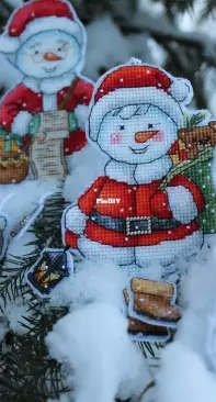Snowman with a bag of gifts by Elena Shestakova