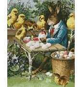 Free Cross Stitch Online - Easter Bunny Painting Eggs