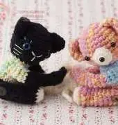 N 25 Cat & Bear  - Amigurumi Curtain Tie - Japanese