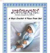 Just Crochet - Heather Davidson - JC71A A boys crochet 4 piece pram set
