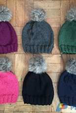 Chunky Classic Knit Fur Pom Hat by Haley Scarpino-Free