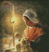 Artecy Cross Stitch - Woman Sewing By Lamplight