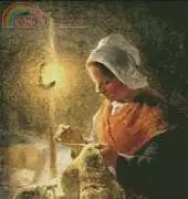 Artecy Cross Stitch - Woman Sewing By Lamplight