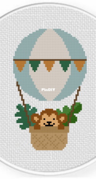 Daily Cross Stitch -Safari Air Balloon Monkey