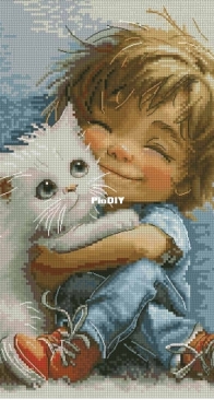 Friends - Boy with cat by Albina Serebryanskaya