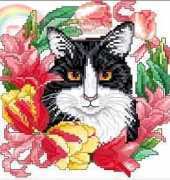 The Vermillion Stitchery 240 - Floral Feline II Middle Cat   XSD