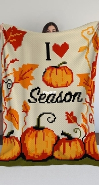 Handmade crochet Jo _ I love pumpkin season blanket _ English