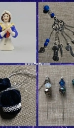Lady with knitting - Blue Half-Doll Pincushion