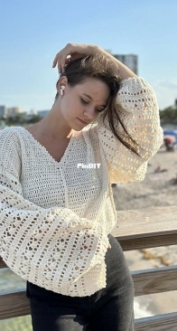 TSCrochetDesigns - Tania Skalozub - White Lace Sweater - Suéter de Encaje Blanco - Spanish