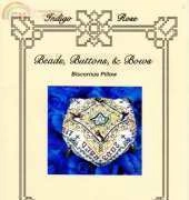 Indigo Rose  Beads, Buttons & Bows (biscornue pillow)