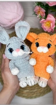 Zheltova Toys - Svetlana Zheltova - Светлана Желтова - Bunny and Cat - Зайчонок и котёнок - Russian