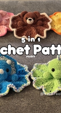 Kscrochetcritters 5 in 1 blanket lovelys bear, duck, dino, triceratops, pig eng