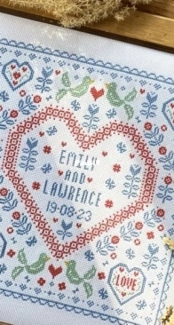 Historical Sampler Company - Blue Folk Wedding Sampler