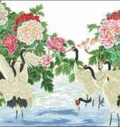 Cranes Dance With Peonies