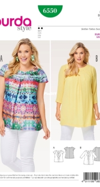 Burda Style - 6550 - Misses  Blouse - Sizes 46-60 - German, English, French, Dutch, Italian, Spanish, Swedish, Russian