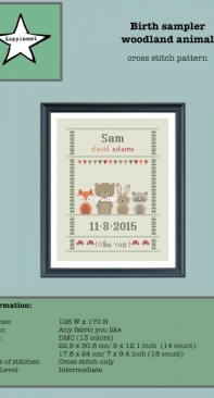 Happinesst - Birth sampler woodland animal