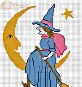 Woolen Sails - Free Cross Stitch - Witch on the Moon