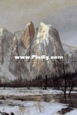 Scarlet Quince BIE004 - Cathedral Rock, Yosemite Valley, California by Albert Bierstadt