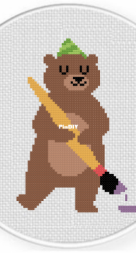 Daily Cross Stitch - Paint brush Bear