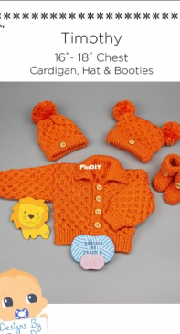 Designs by Tracy D - Timothy Cardigan, Hat & Booties