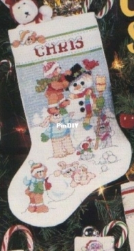 Snowman Playground Stocking by Linda Gillum from American School of Needlework 3547 - Christmas Stockings XSD