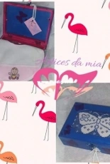 Caixa em decoupage e babete em ponto cruz