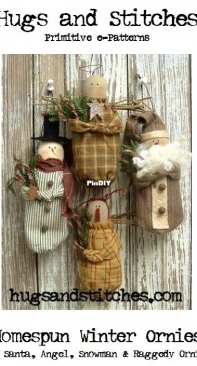 Hugs and Stitches -Homespun Winter Ornies - by Terri Jager