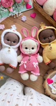 igrushki.22 - Evgeniya Simonova / Jevgenija Pologutina - Евгения Пологутина - Bear in overalls Chick, Bunny, Goose - Медвежонок Мёд - Russian